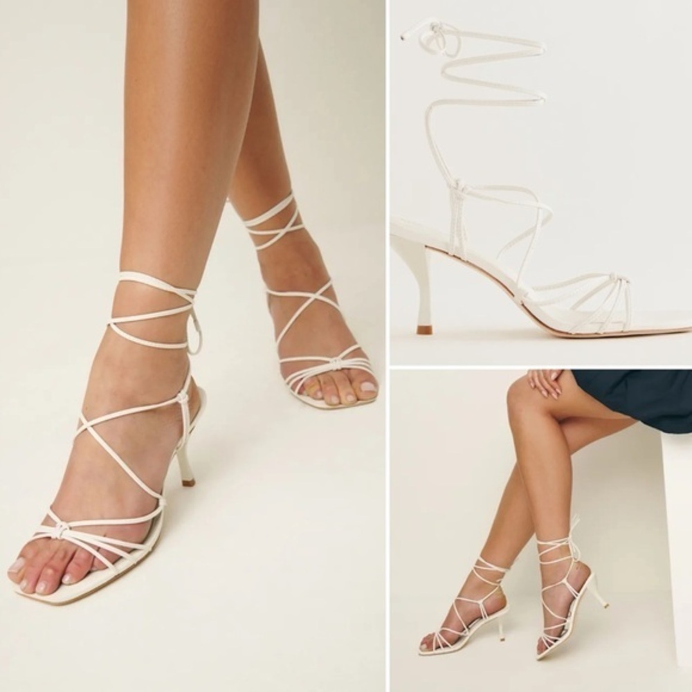 Reformation Gray Heeled Sandal White Leather Sz 7 278$